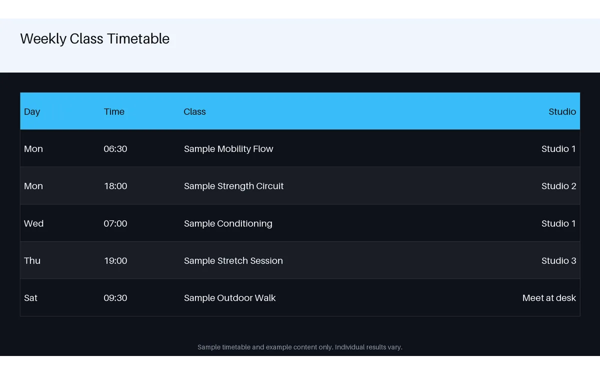 Weekly Class Timetable detail preview