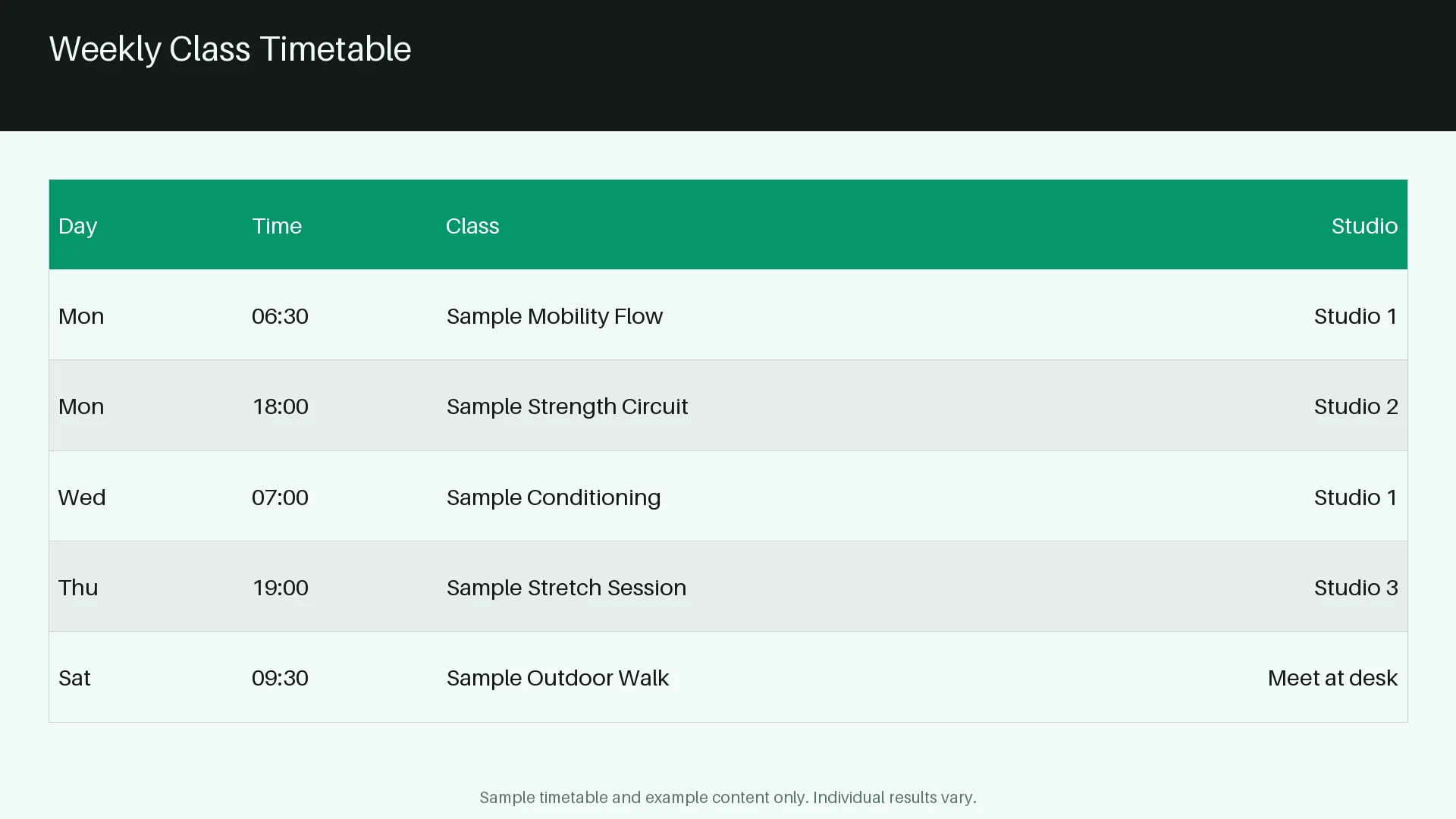 Weekly Class Timetable variant 1