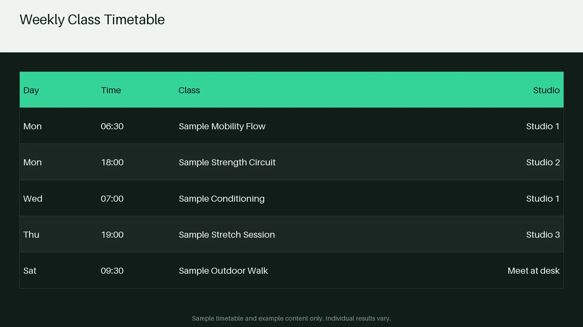 Weekly Class Timetable variant 2