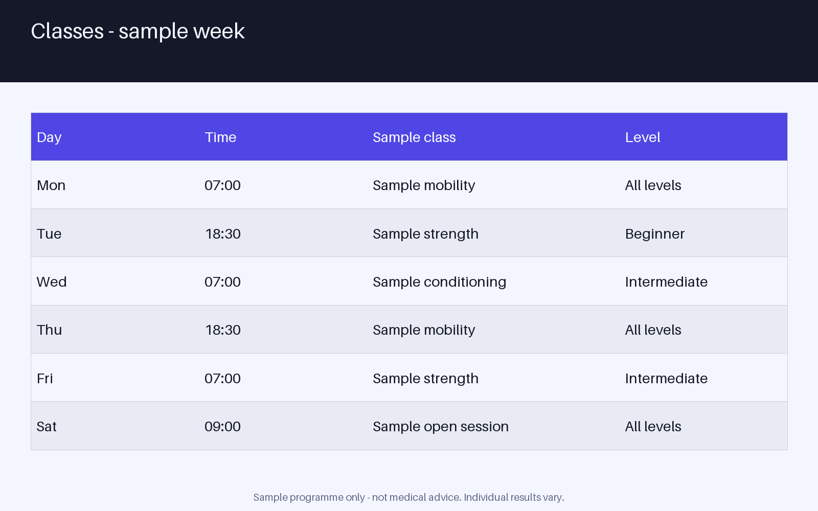 Weekly Class Sheet canonical preview