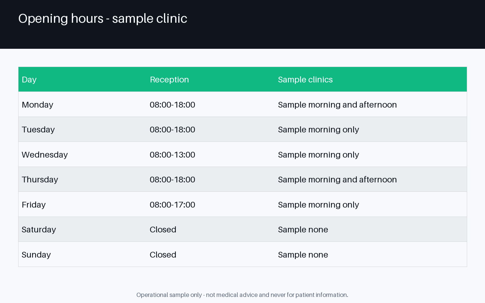 Clinic Hours Sheet canonical preview