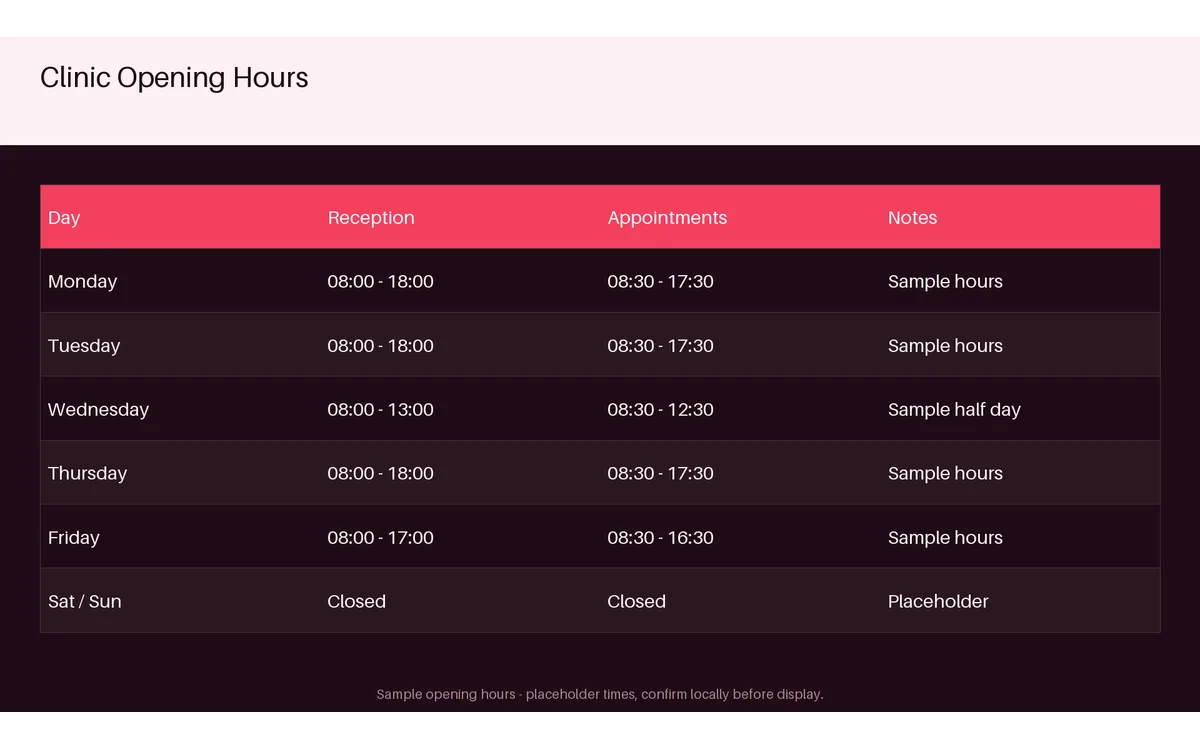 Clinic Opening Hours Sheet detail preview