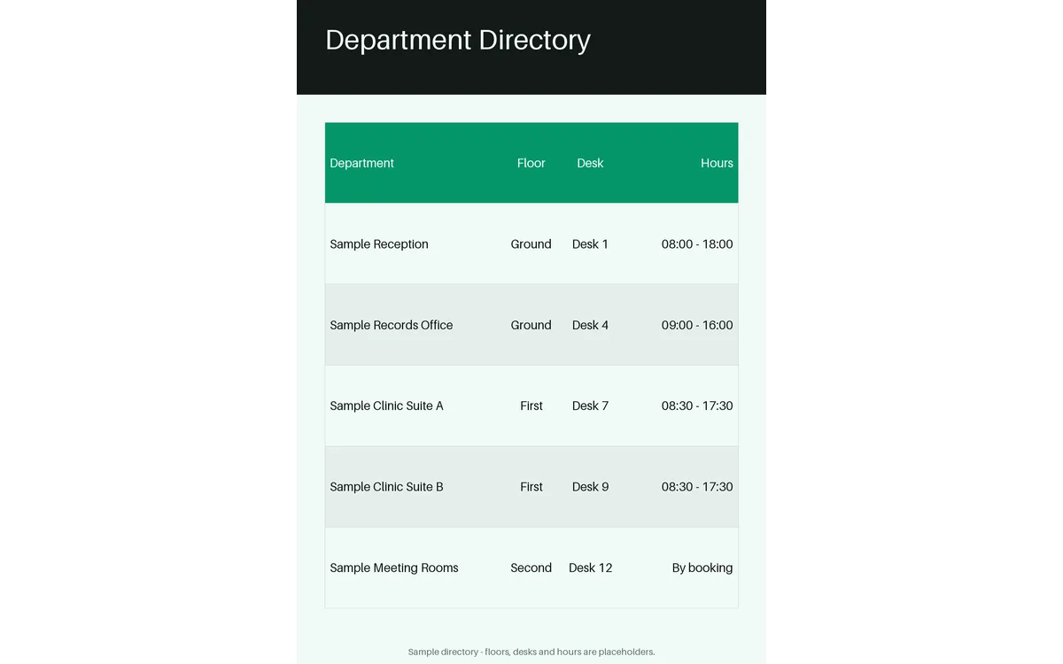 Department Directory Sheet detail preview
