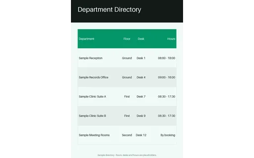 Department Directory Sheet template preview
