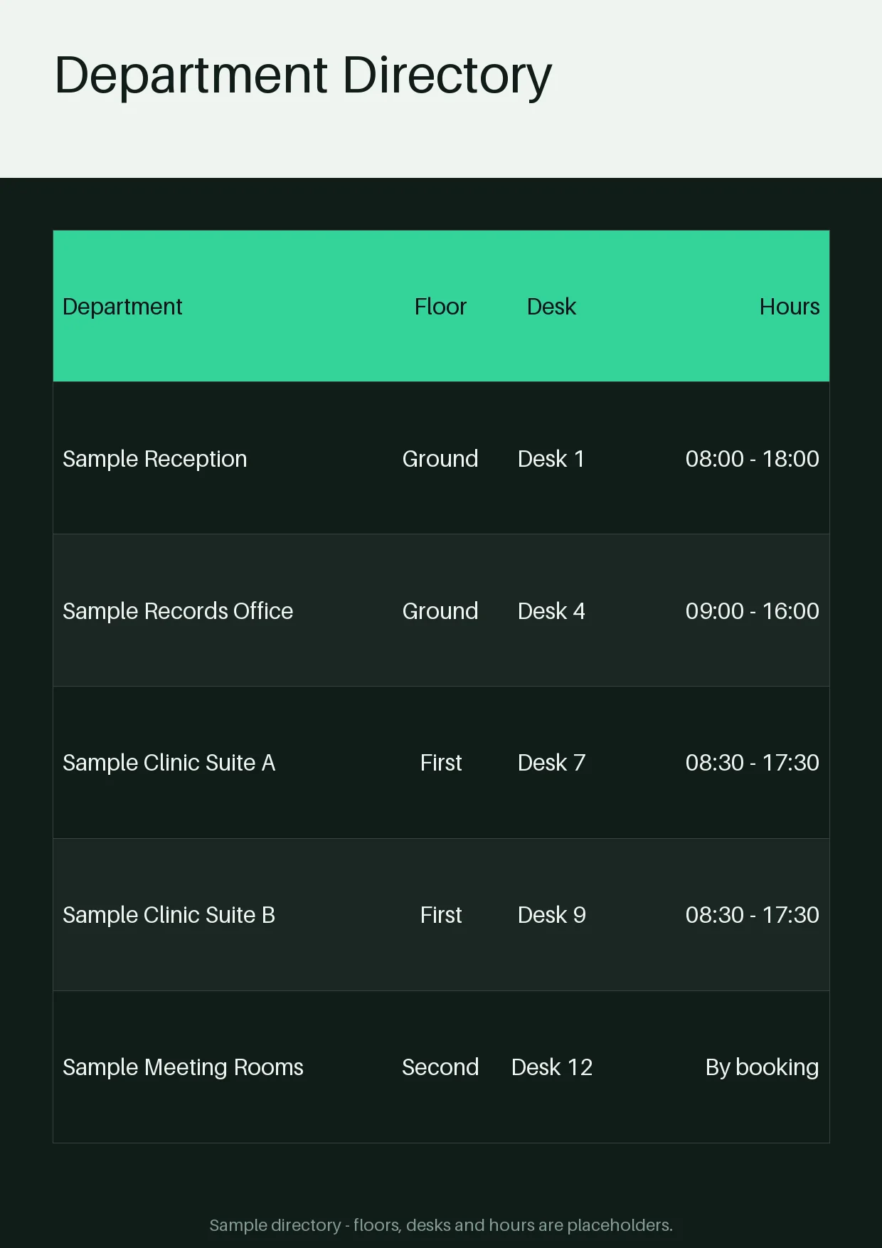 Department Directory Sheet variant 1