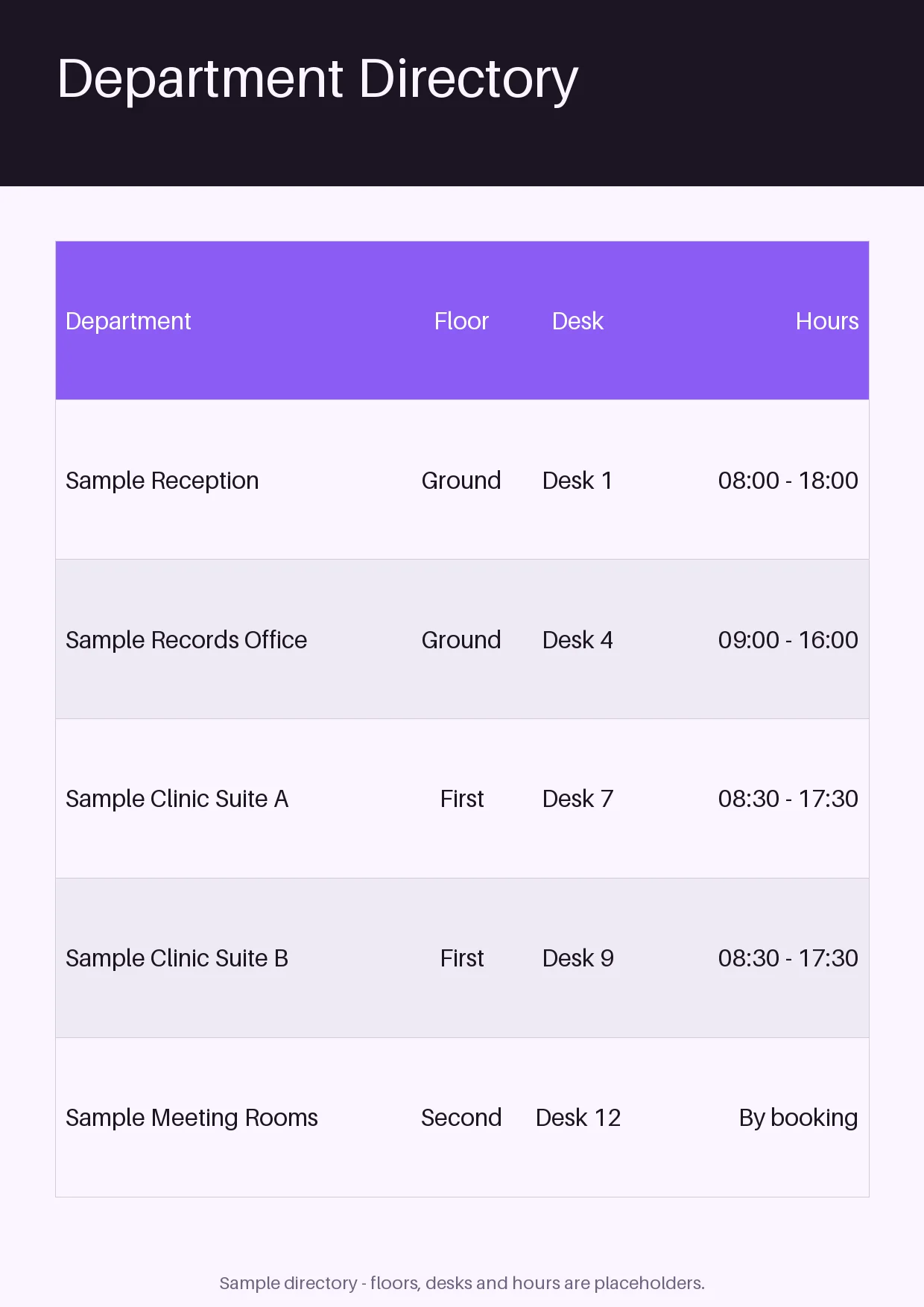 Department Directory Sheet variant 2