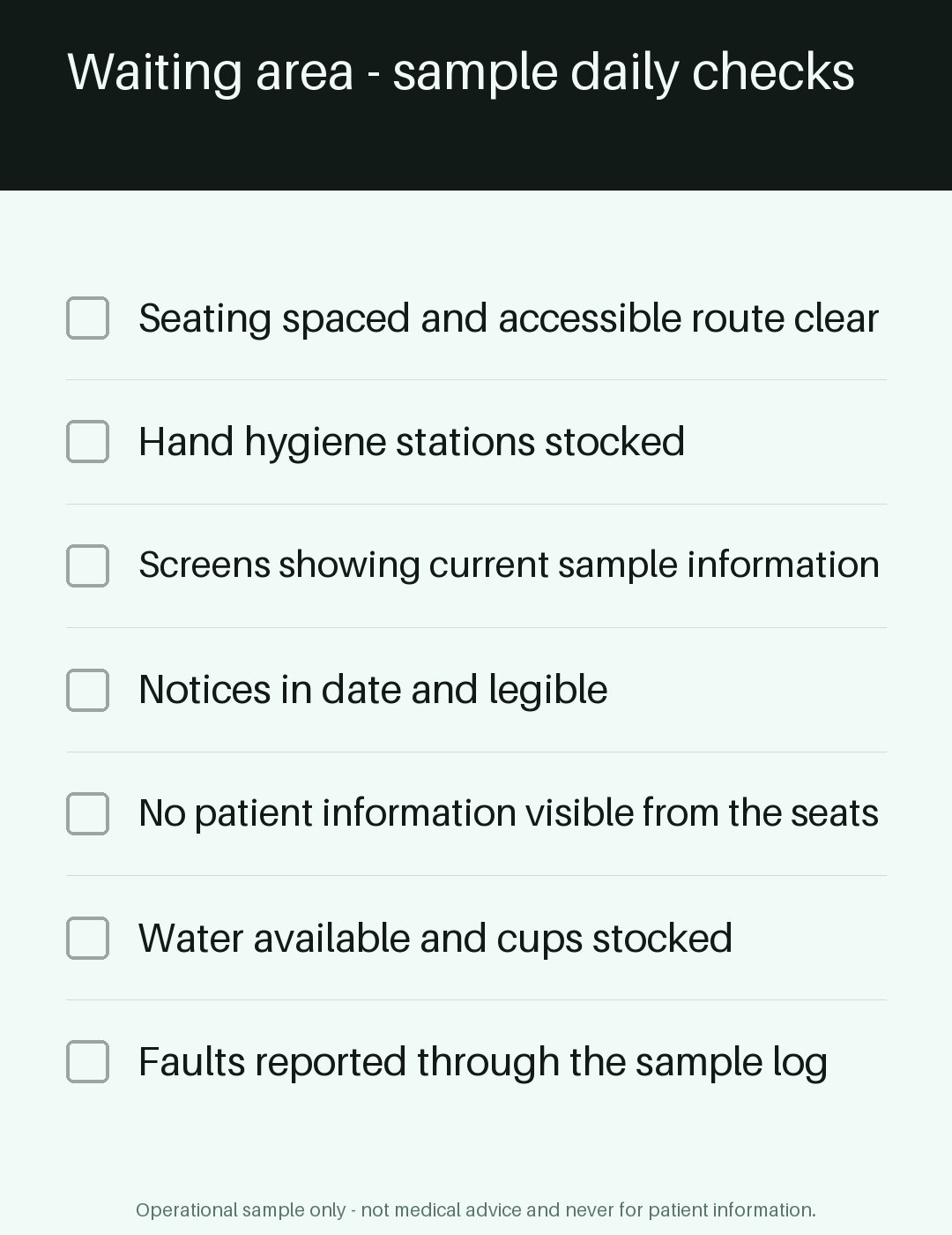Waiting Area Checklist canonical preview