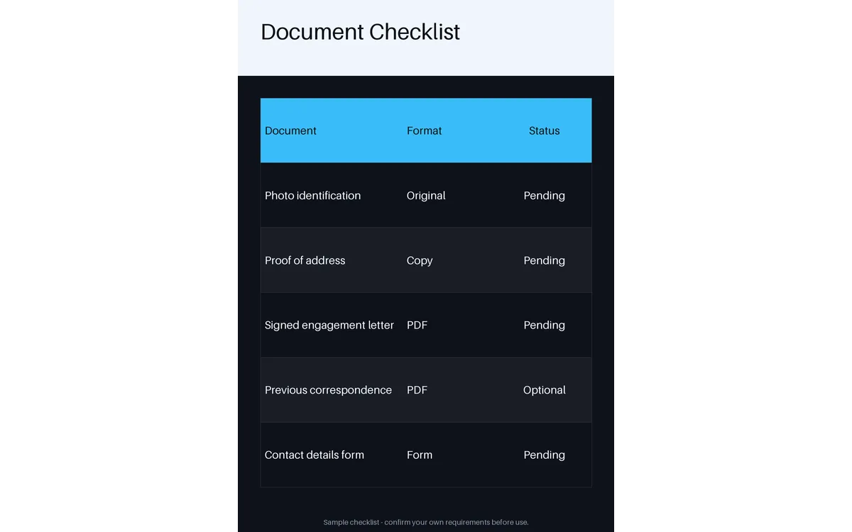 Document Checklist Sheet detail preview
