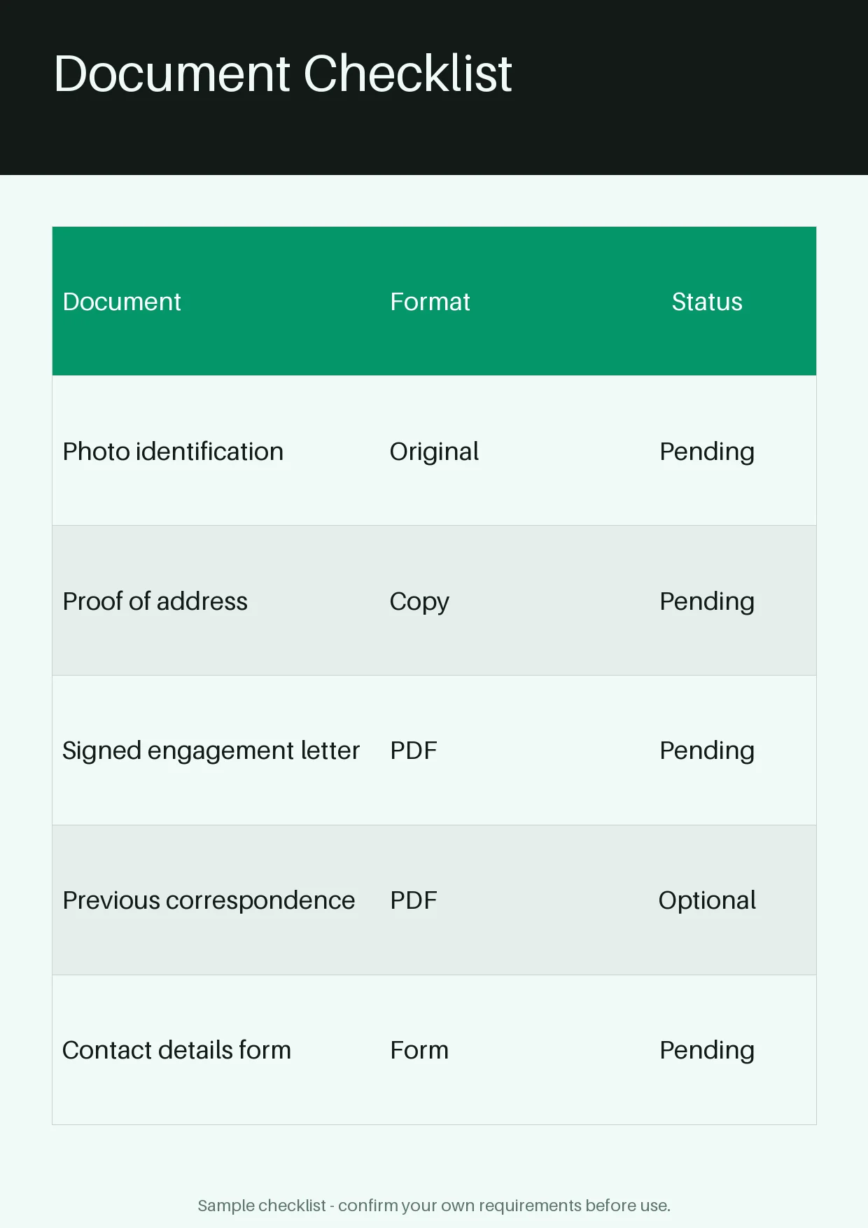 Document Checklist Sheet variant 1