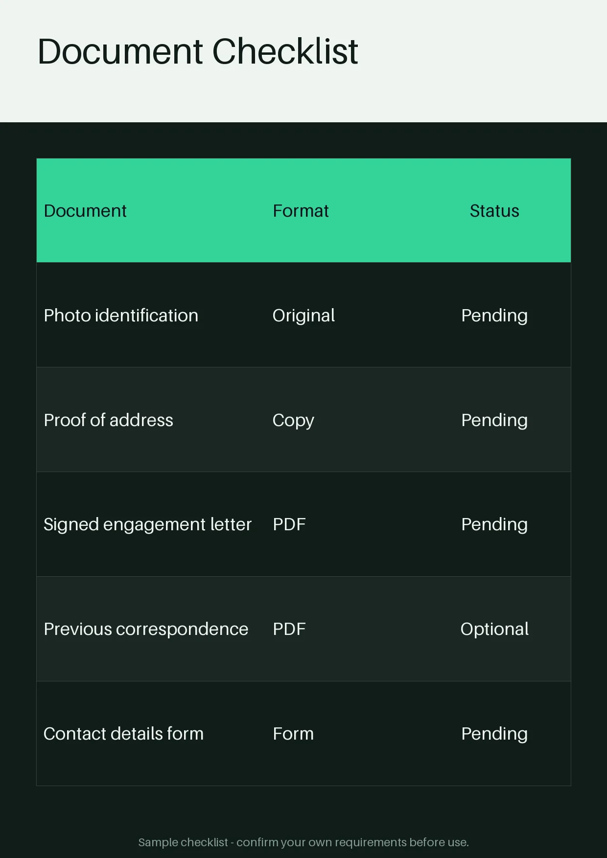 Document Checklist Sheet variant 2