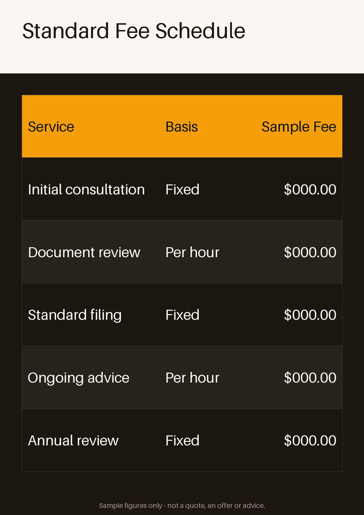 Standard Fee Schedule variant 1