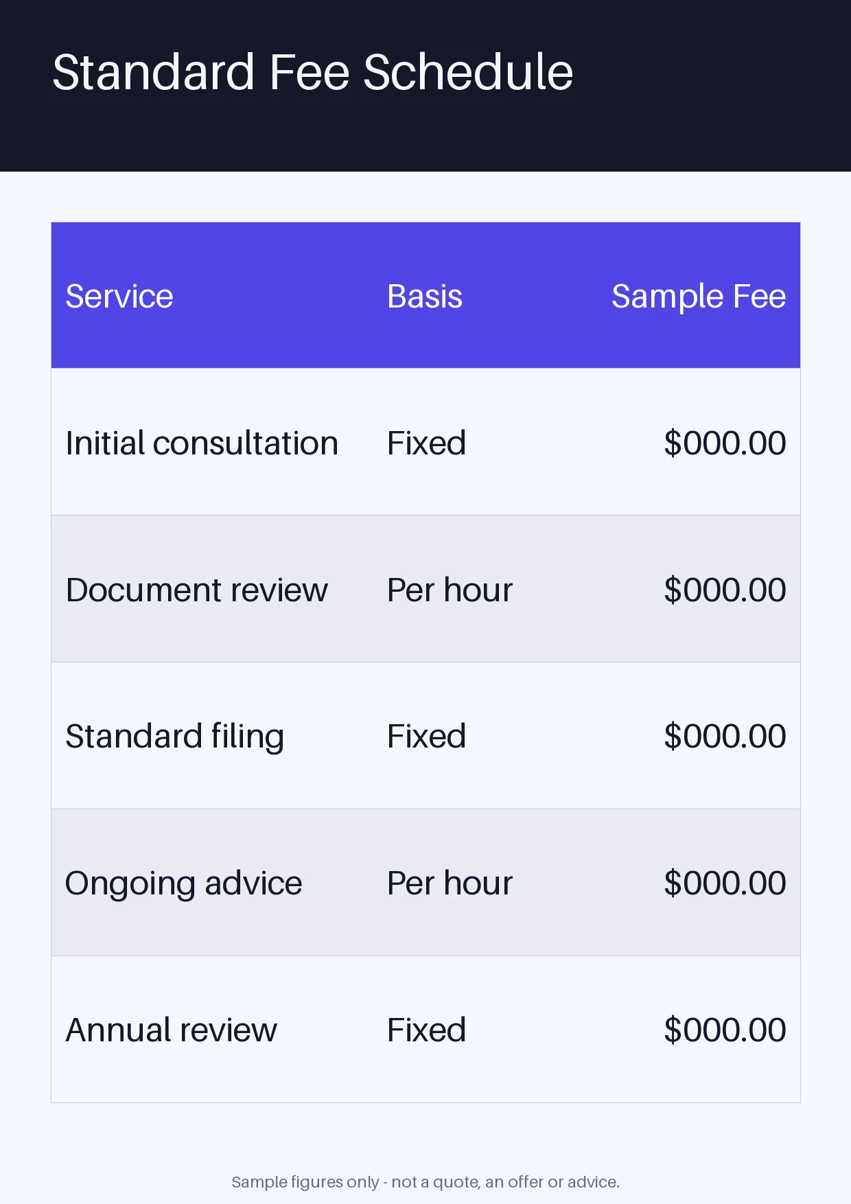 Standard Fee Schedule variant 2
