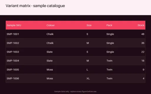 Variant Matrix Sheet template preview