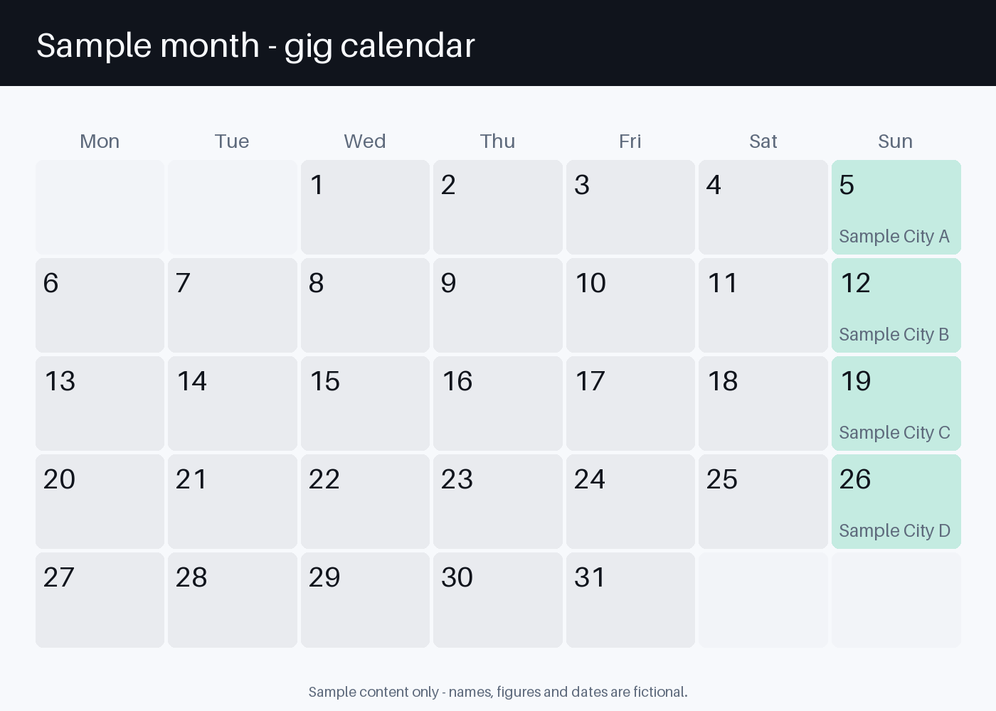 Gig Calendar Sheet canonical preview