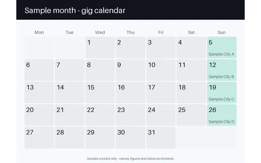 Gig Calendar Sheet template preview