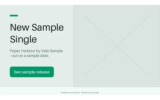 Release Announcement Card — hero-split layout, sample content only