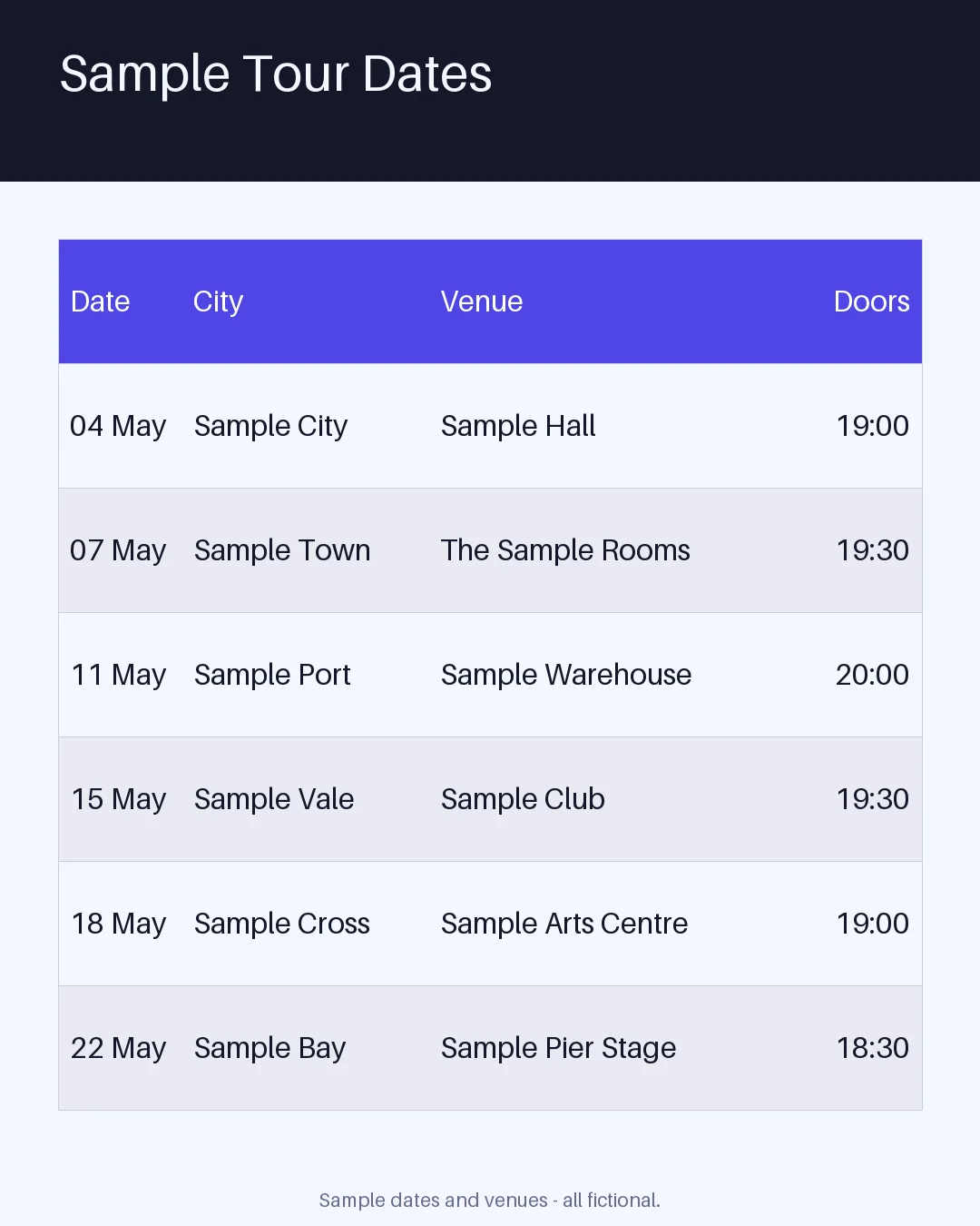 Tour Date List Sheet variant 1