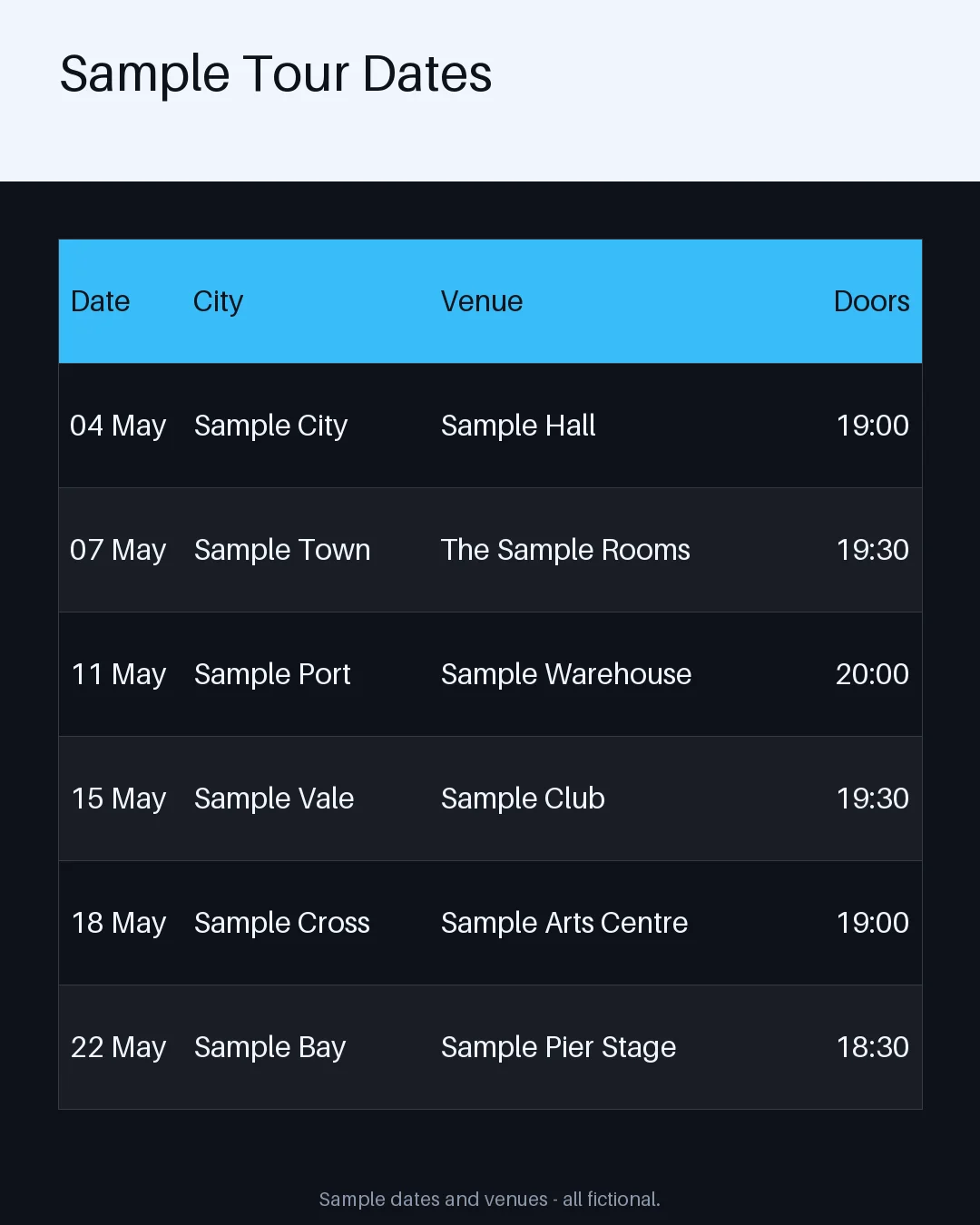 Tour Date List Sheet variant 2