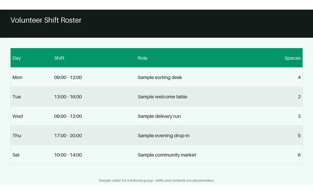 Volunteer Shift Roster detail preview