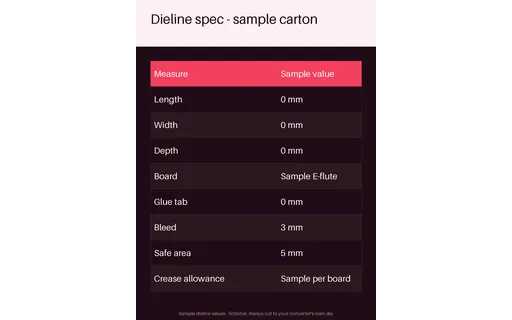 Dieline Spec Sheet template preview