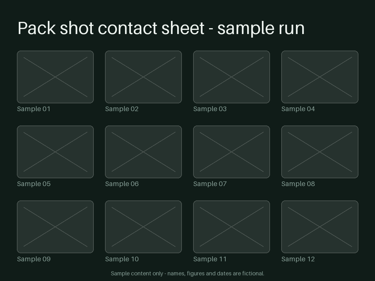 Pack Shot Contact Grid canonical preview