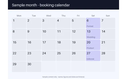 Booking Calendar Sheet template preview