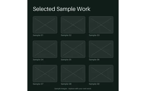 Nine-Up Portfolio Grid — card-grid layout, sample content only