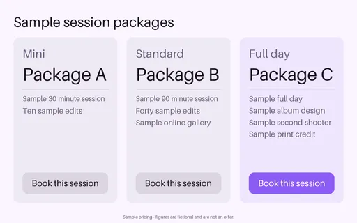 Session Package Tiers template preview