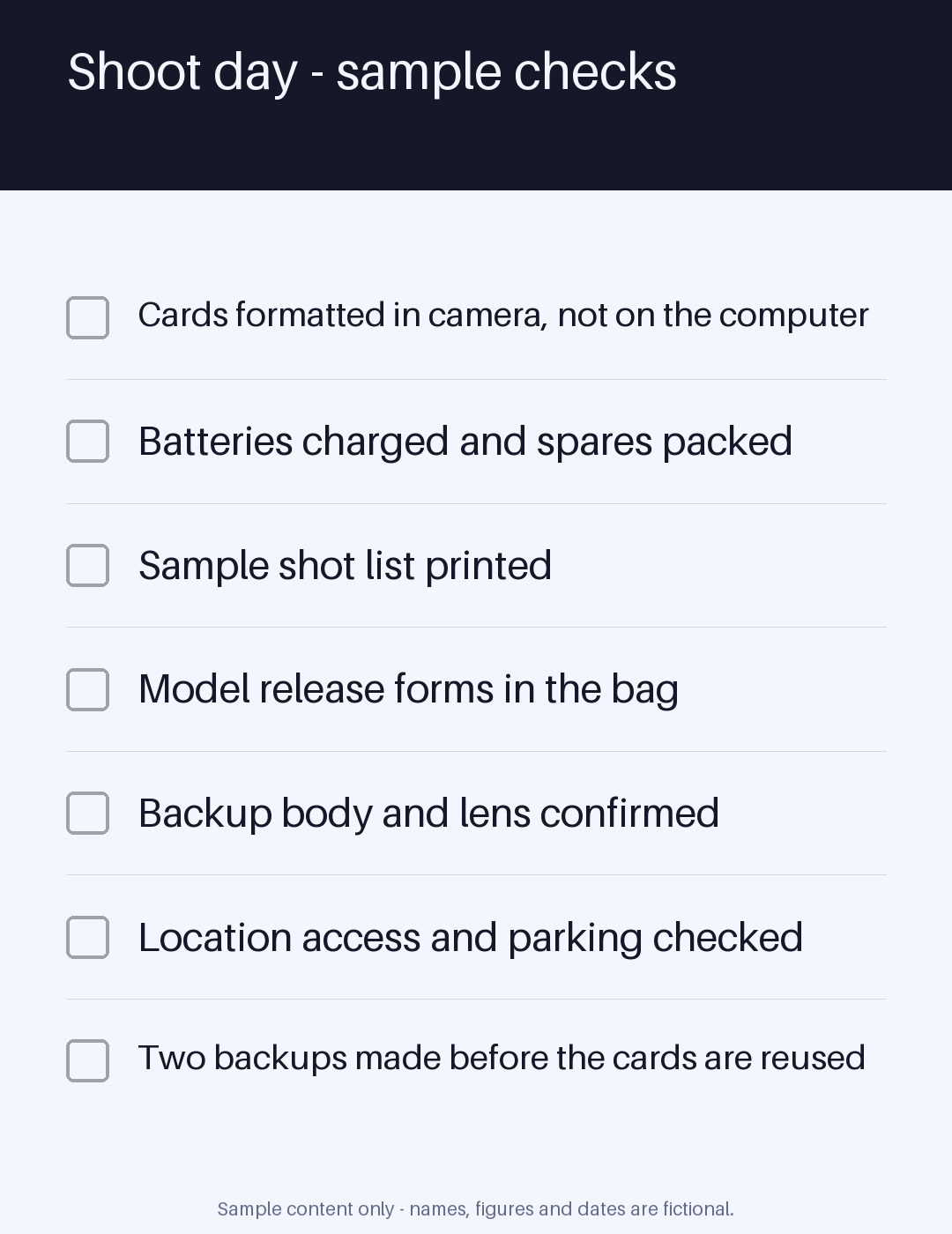 Shoot Day Checklist canonical preview