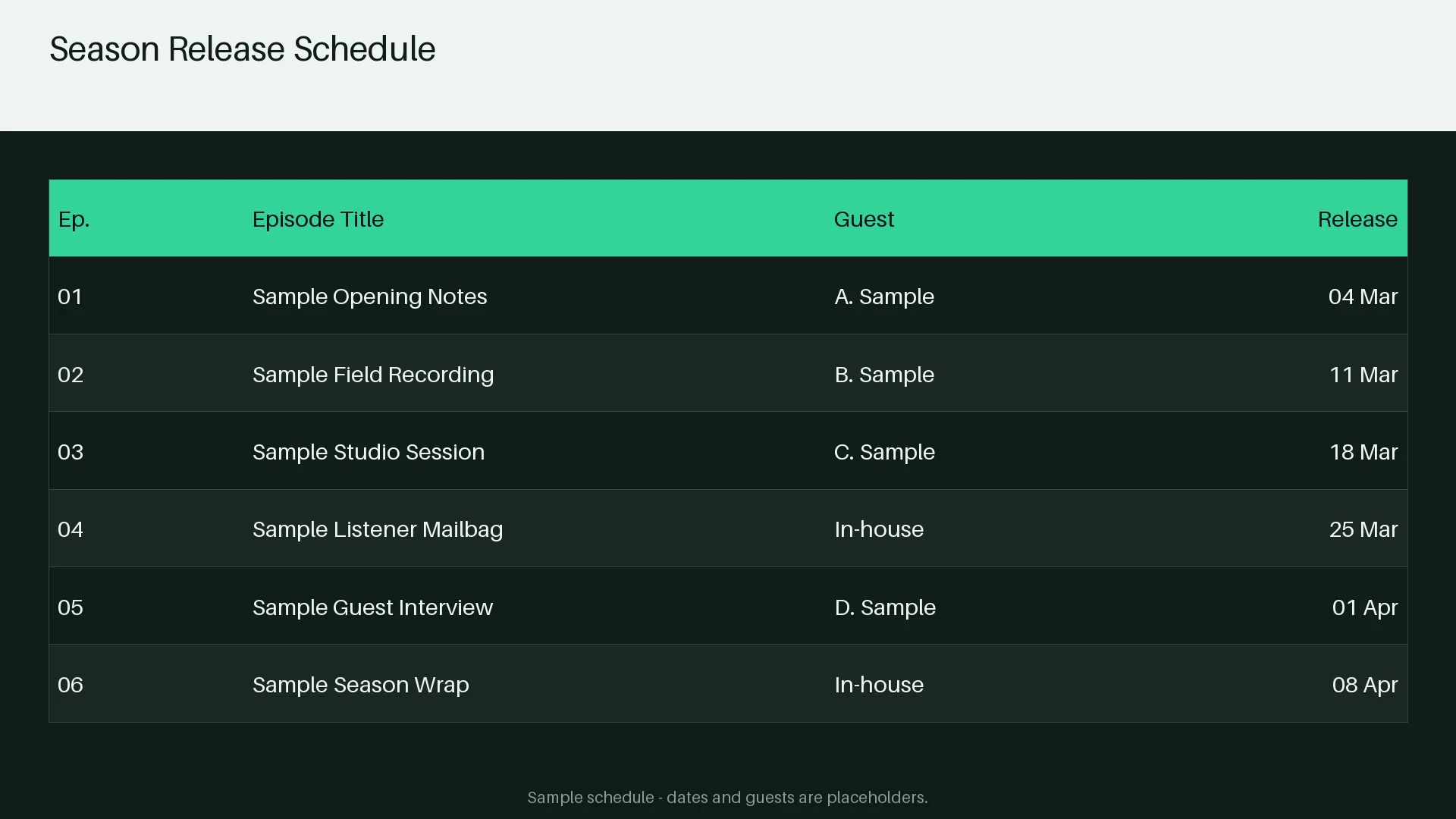 Season Release Schedule variant 1