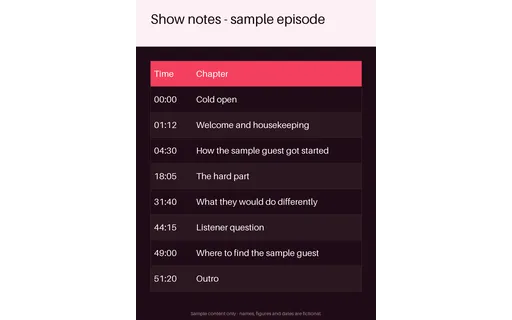 Show Notes Sheet template preview