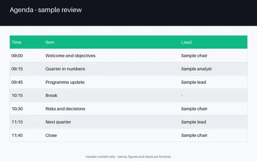 Agenda Sheet template preview
