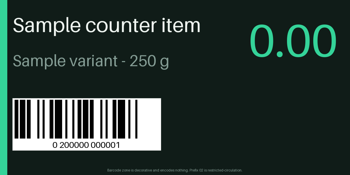 Counter Price Card canonical preview