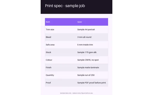 Print Spec Sheet template preview
