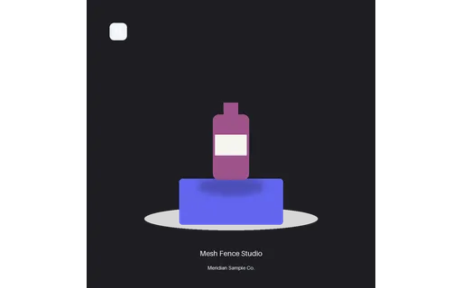 Mesh Fence Studio visual template preview with fictional Meridian sample product