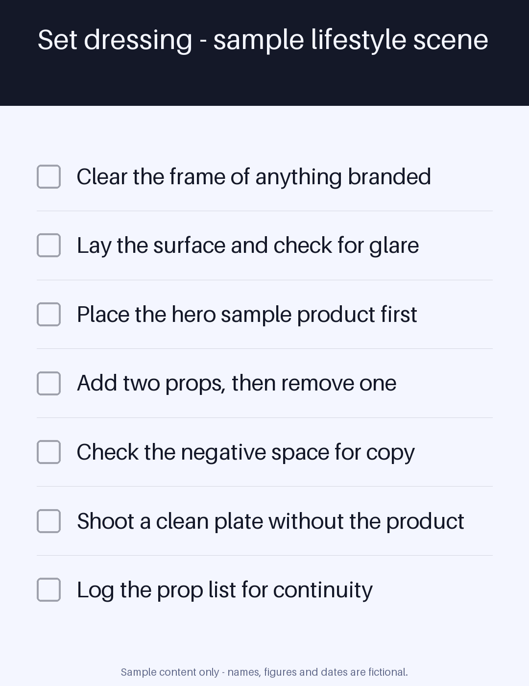 Lifestyle Set Dressing Checklist canonical preview