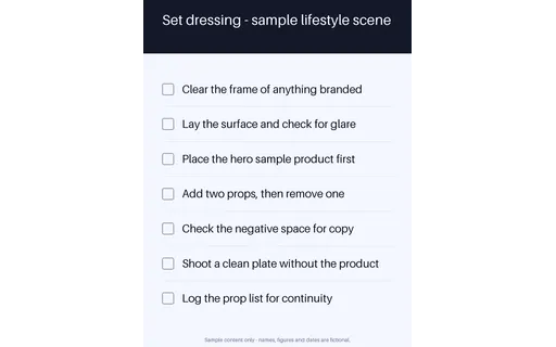 Lifestyle Set Dressing Checklist template preview