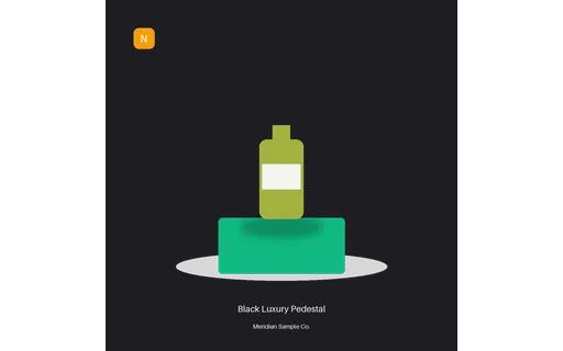 Black Luxury Pedestal visual template preview with fictional Meridian sample product