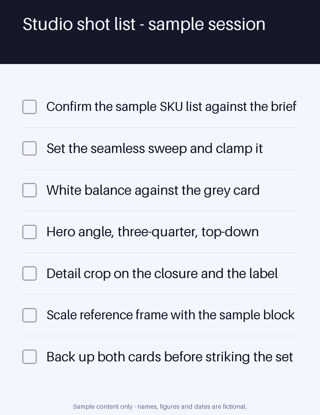 Studio Shot List Checklist canonical preview