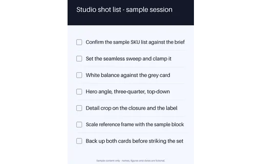 Studio Shot List Checklist template preview