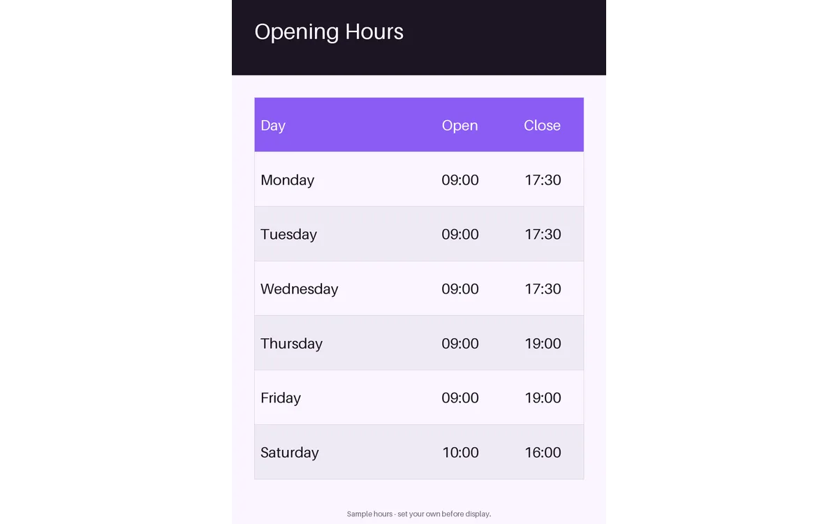 Opening Hours Plate detail preview
