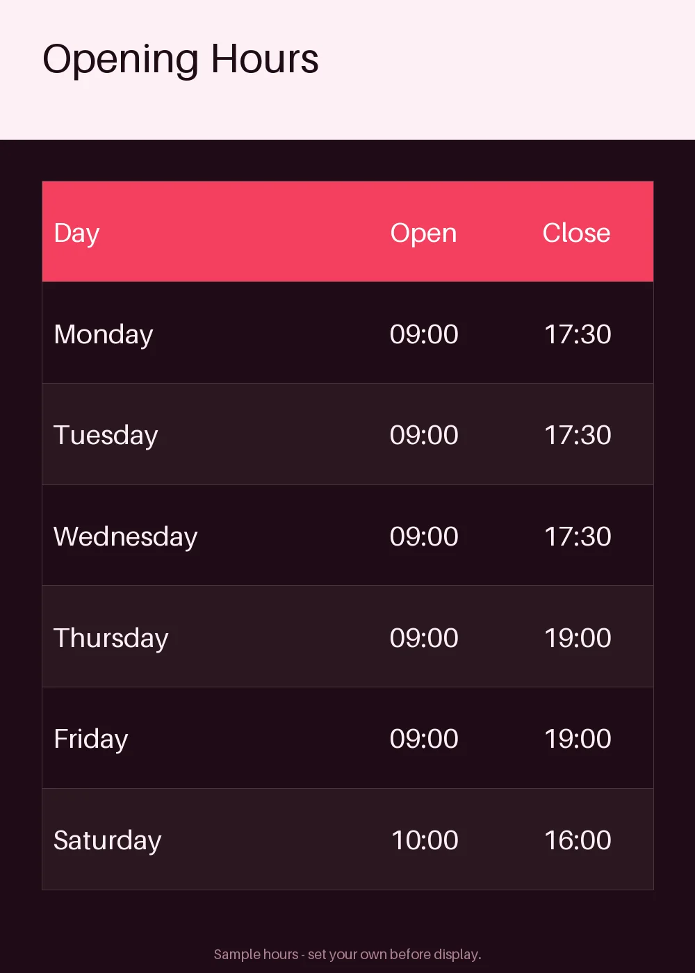 Opening Hours Plate variant 1