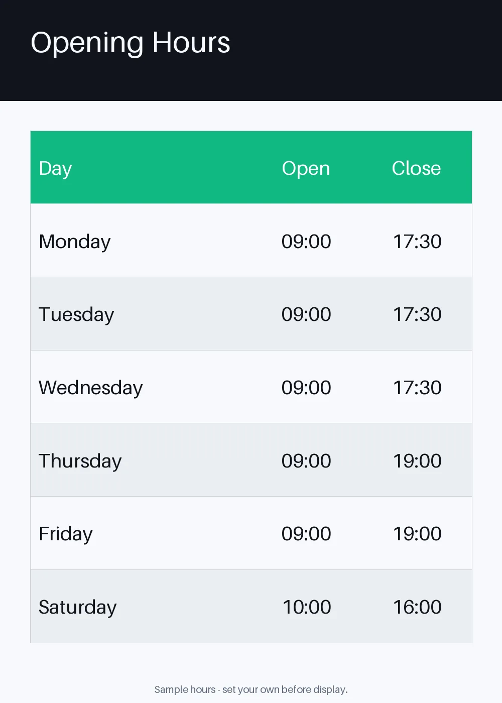 Opening Hours Plate variant 2
