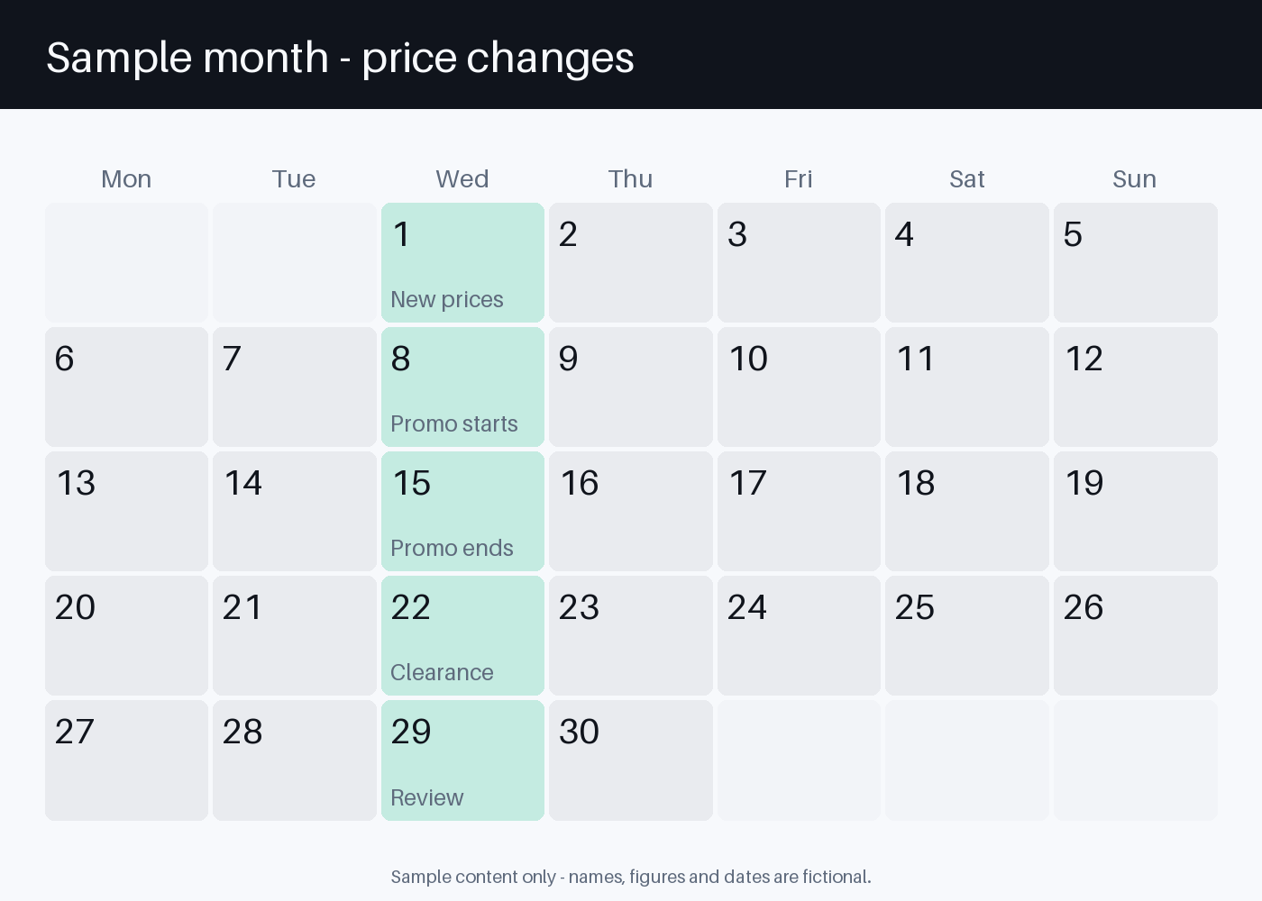 Price Change Calendar canonical preview