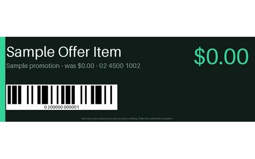 Promotional Price Label — label-strip layout, sample content only