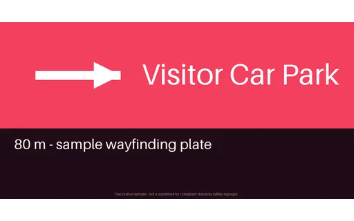 Car Park Direction Plate — signage layout, sample content only
