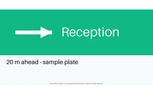 Reception Direction Plate — signage layout, sample content only