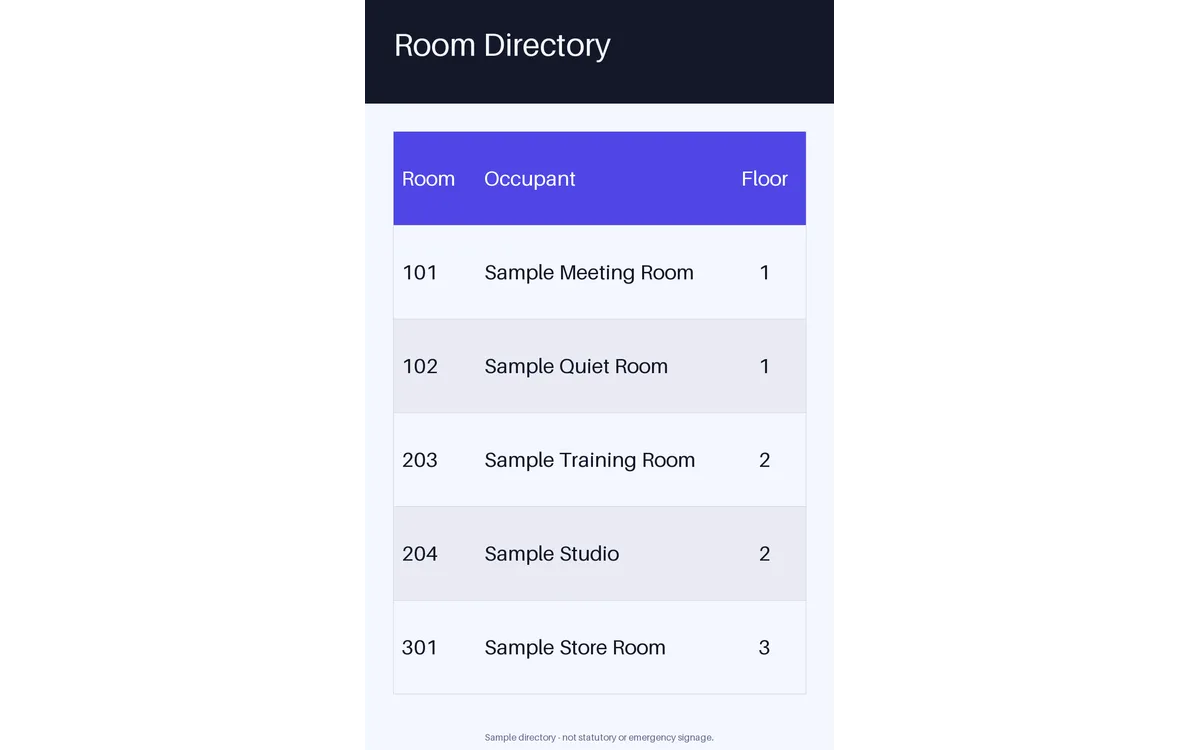 Room Directory Board detail preview