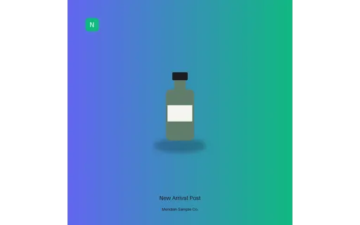 New Arrival Post visual template preview with fictional Meridian sample product