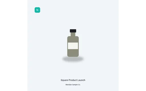 Square Product Launch visual template preview with fictional Meridian sample product